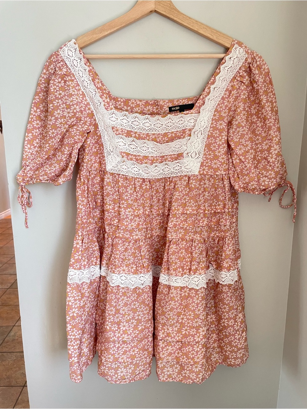 Maje Radola Floral Print Linen Blend Mini Dress Eu 36 Size S Cottagecore Prairie - Picture 2 of 16